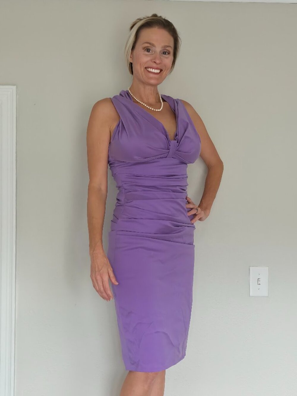 Talbot Runhof Purple Ruched Cocktail Dress Size 8 / 38